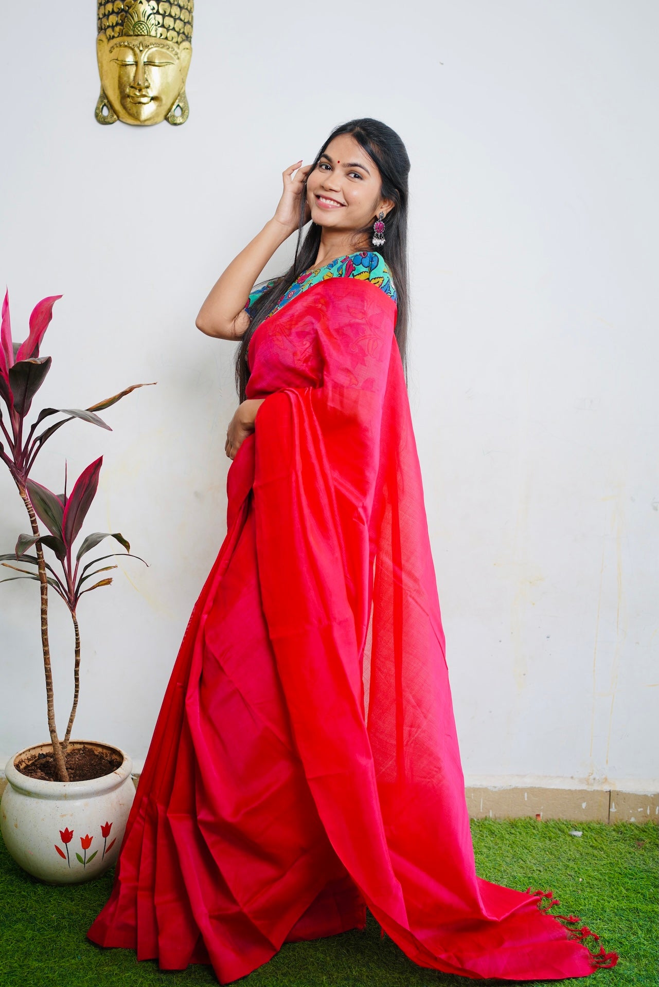 Mangalagiri Plain Magenta Pink Saree