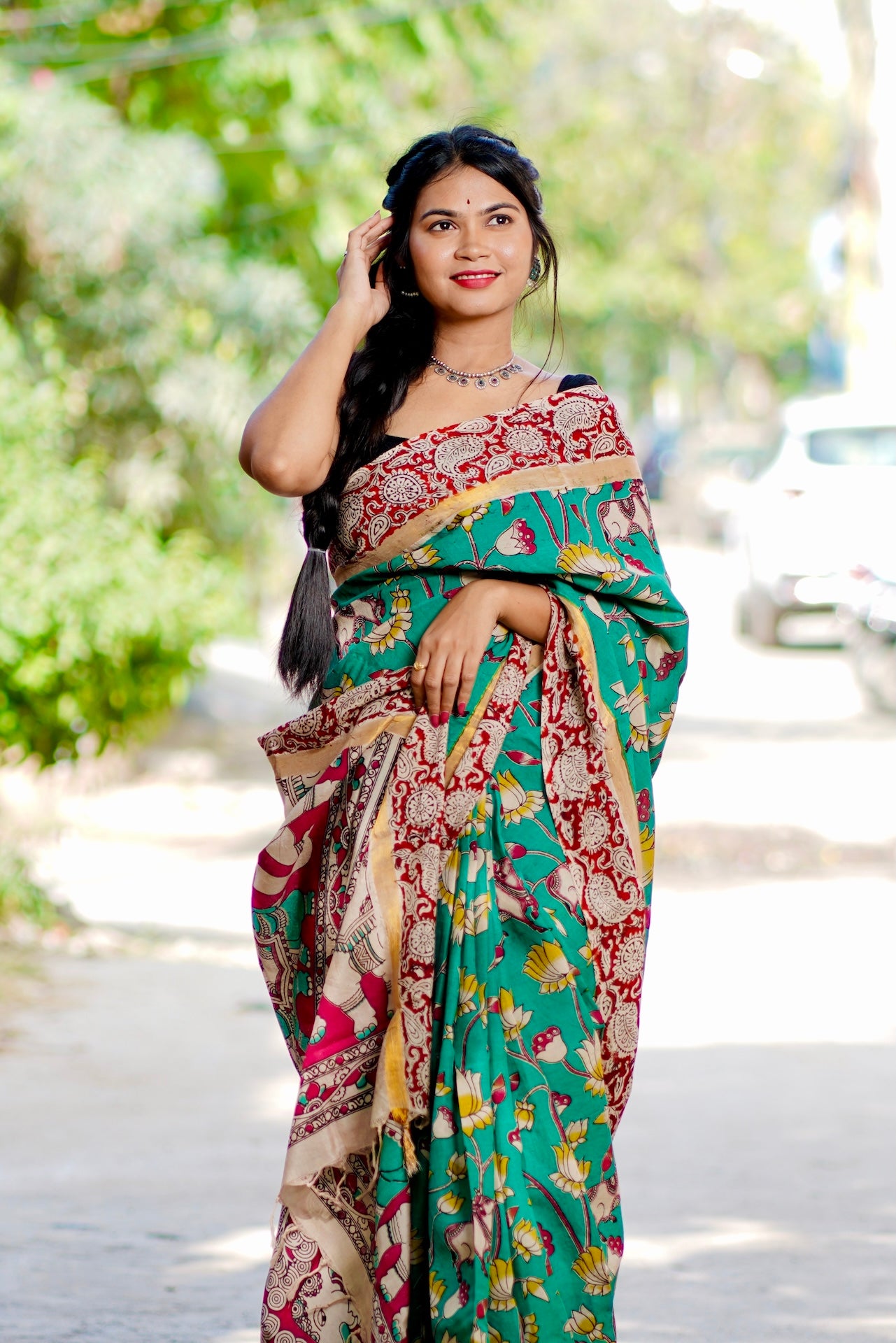 Kalamkari All Over Lotus Print Saree