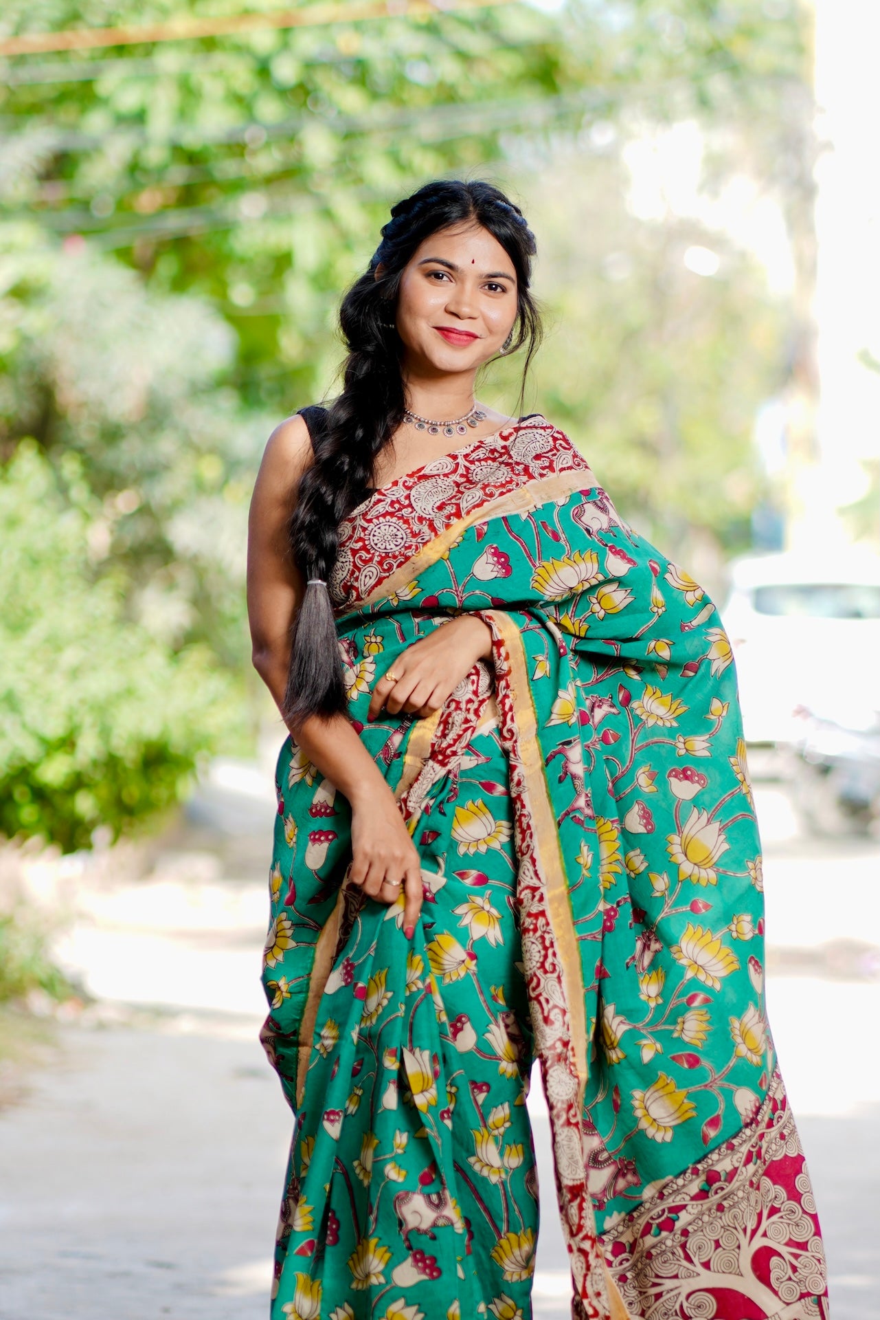 Kalamkari All Over Lotus Print Saree