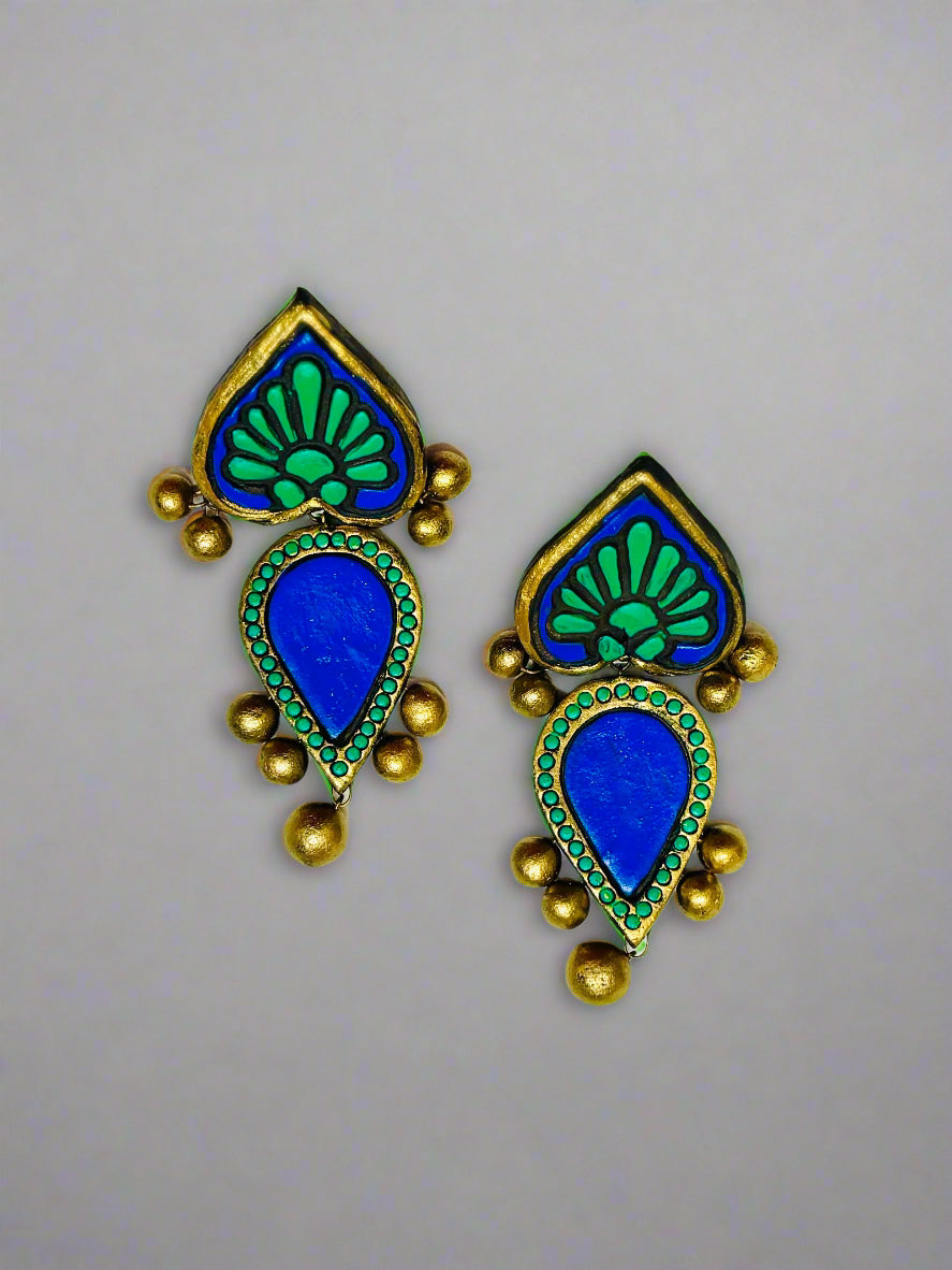 Royal Blue & Green Teardrop Earrings