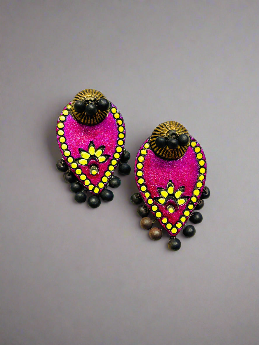 Vibrant Magenta & Yellow Stud Drop