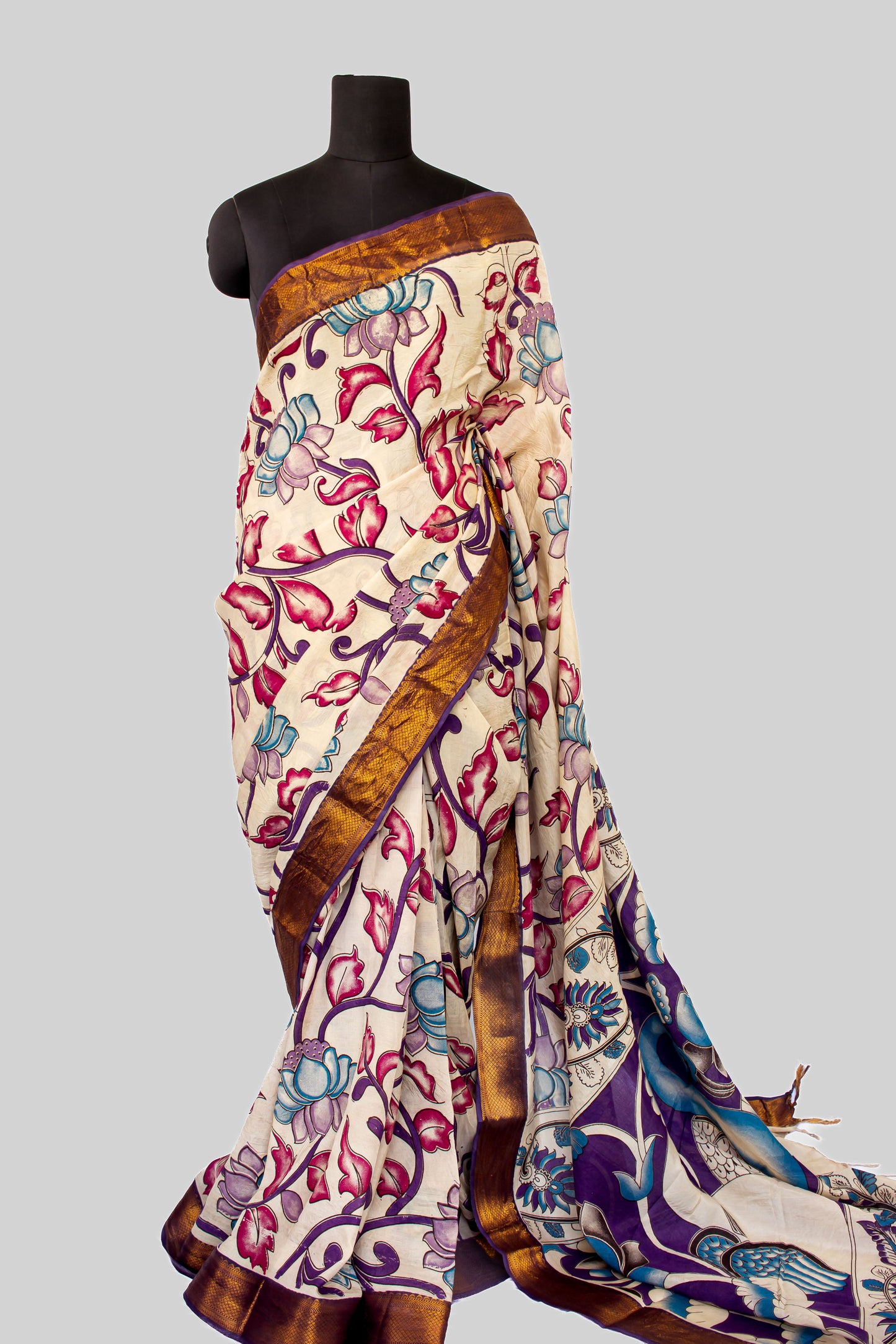 Kalamkari Floral Print with Nizam Border Silk Saree