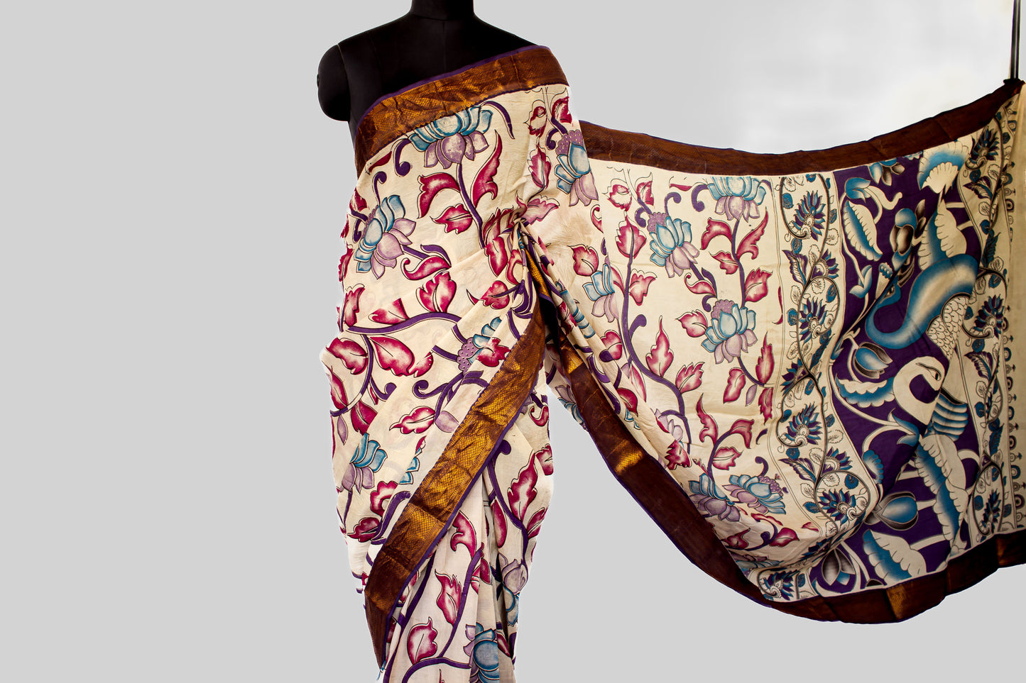 Kalamkari Floral Print with Nizam Border Silk Saree