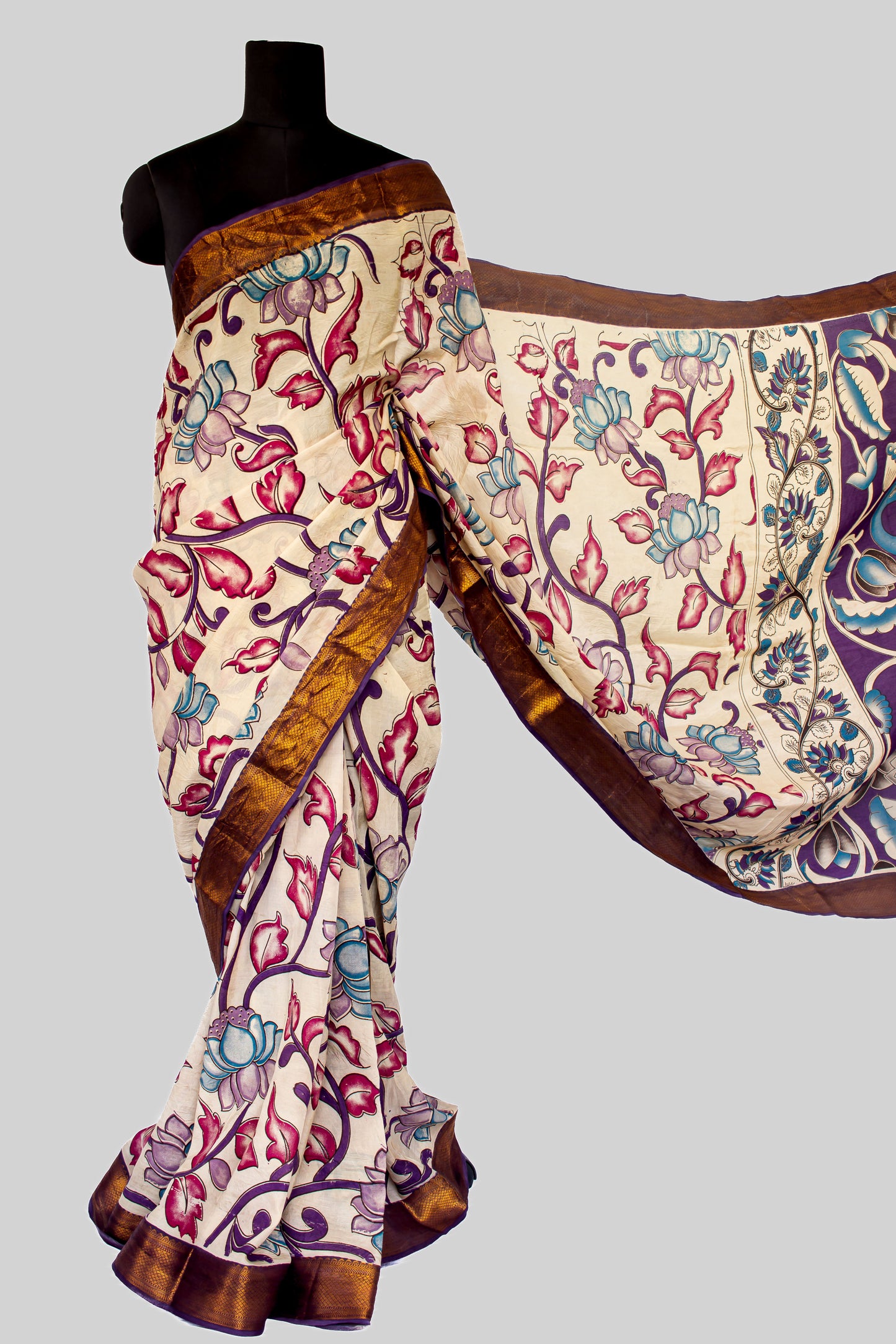 Kalamkari Floral Print with Nizam Border Silk Saree
