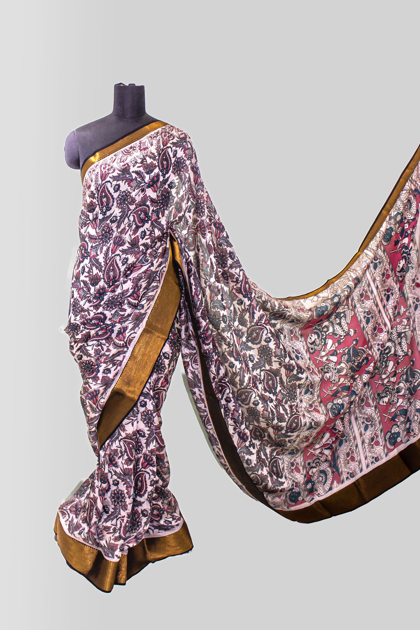 Floral Kalamkari Silk Saree with Big Border