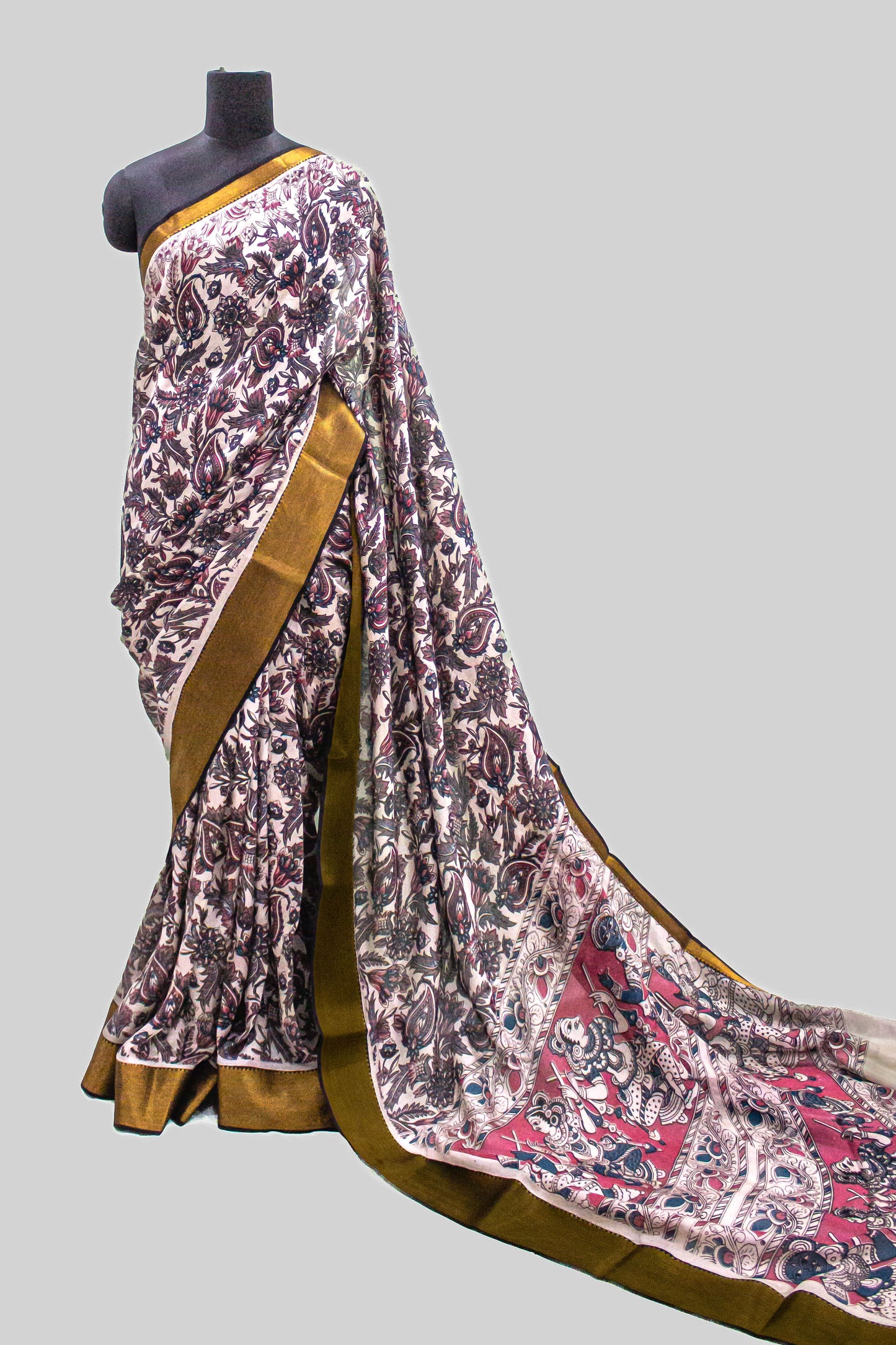 Floral Kalamkari Silk Saree with Big Border
